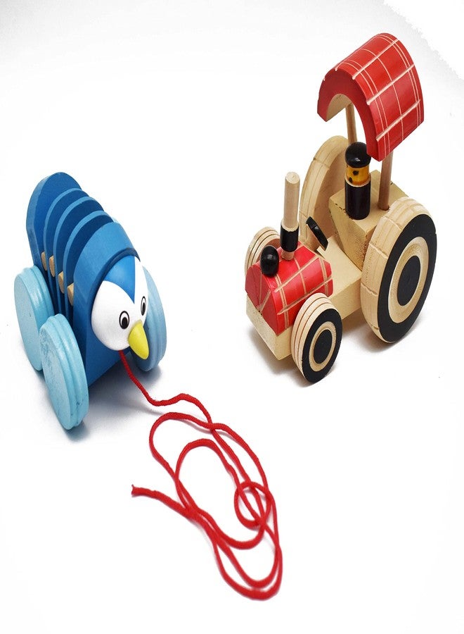 justhandmade Just Handmade Wooden Caterpillar | Tractor-M Pull Along Toy for Kids, Colors May Vary (Combo of 2) - Image 1